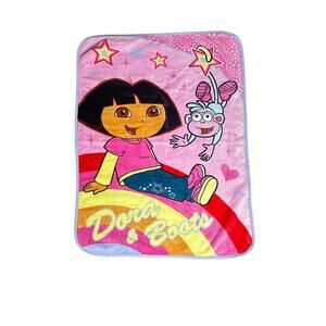 2000s Dora the Explorer Blanket 30x40 Pink Rainbow Stars Dora & Boots